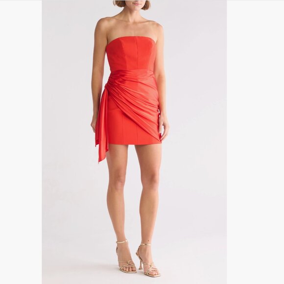 CINQ A SEPT Kennith Silk Side Tie Strapless Mini Cocktail Dress, Crimson, NWT - Picture 8 of 15